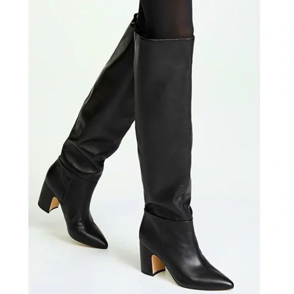 SAM EDELMAN 7 6.5 Hutton Black Leather Over-the-knee OTK Boot - Picture 1 of 9